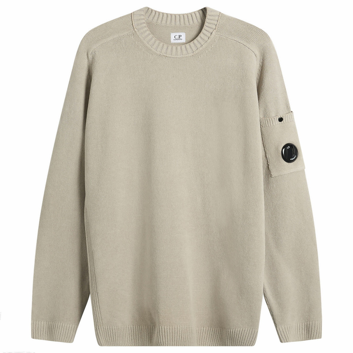 C.P. Company Men's Cotton Chenille Crewneck Lens Sweater in Dove