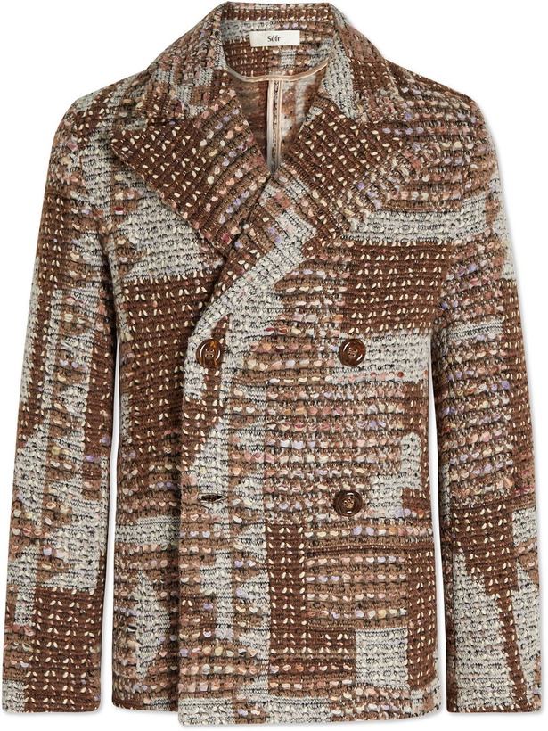 Photo: Séfr - Hamra Double-Breasted Bouclé-Tweed Coat - Brown