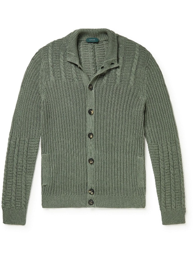 Photo: Incotex - Slim-Fit Ribbed Linen and Cotton-Blend Cardigan - Green