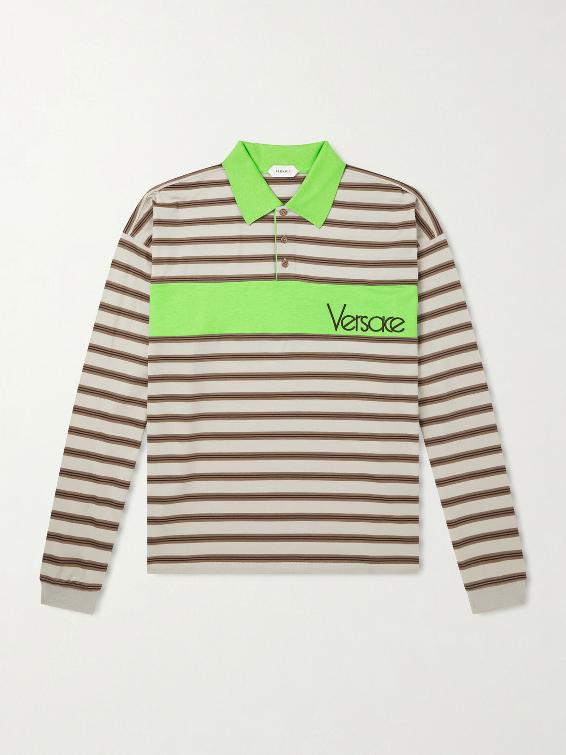 Versace - Polo Striped Cotton Jersey Polo Shirt - Neutrals