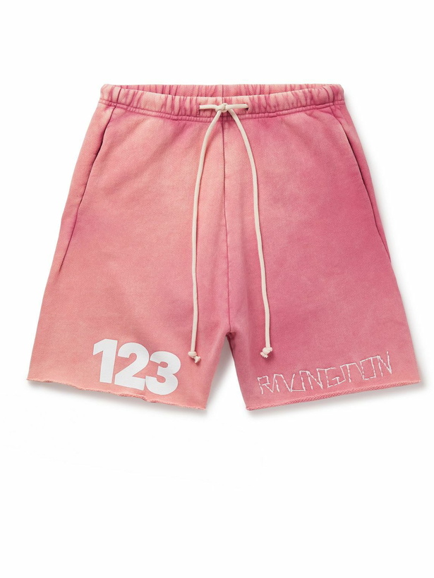 Photo: RRR123 - Gymbag Frayed Logo-Print Embroidered Cotton-Jersey Shorts - Pink