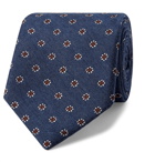 Bigi - 8cm Embroidered Silk and Wool-Blend Faille Tie - Blue