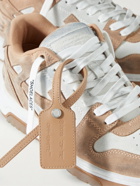Off-White - Out of Office Distressed Leather-Trimmed Suede Sneakers - Brown