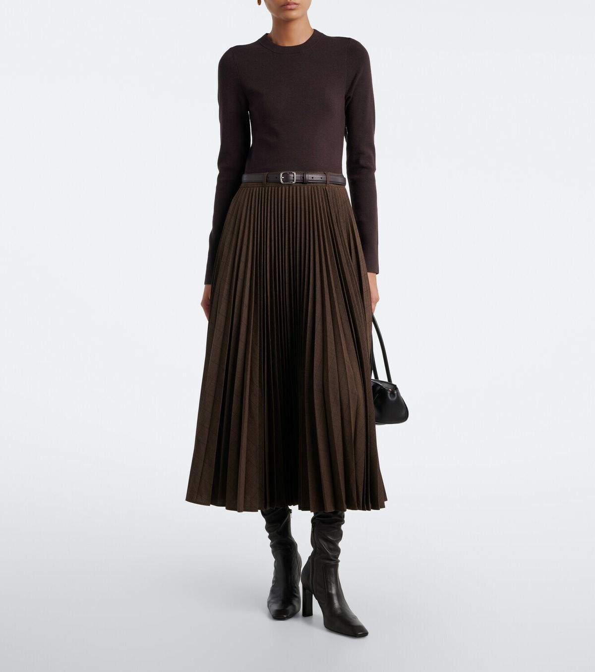 Simkhai Abilene checked ribbed-knit pleated midi dress