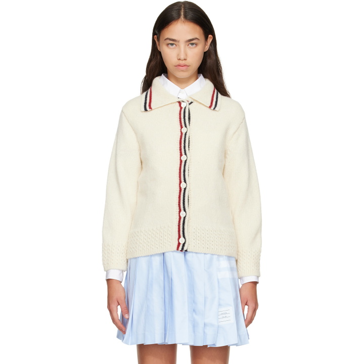 Photo: Thom Browne Off-White Donegal RWB Stripe Hector Pointelle Cardigan