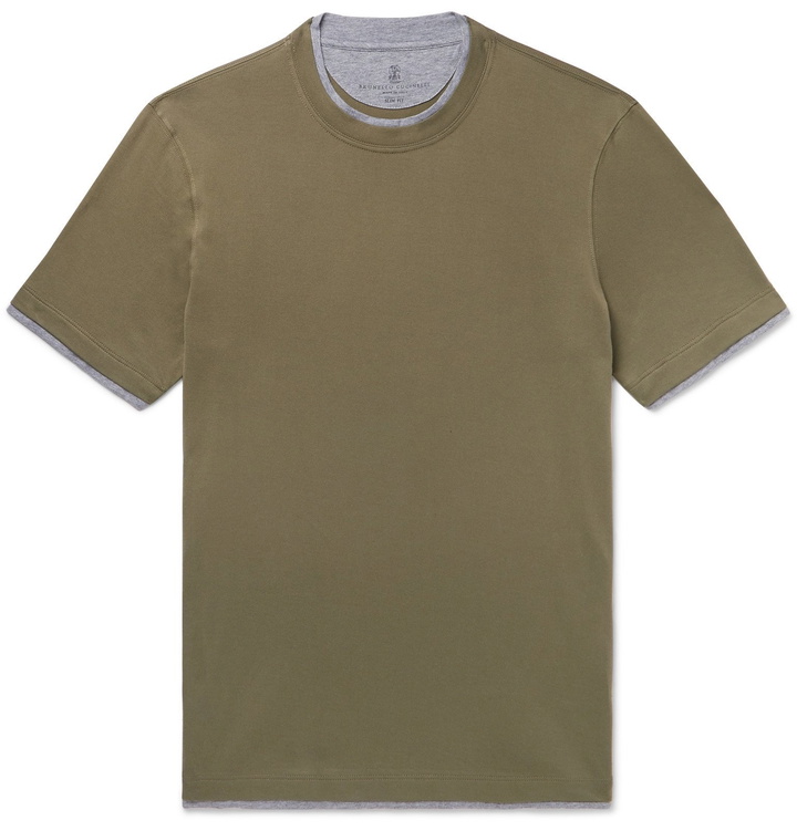 Photo: Brunello Cucinelli - Slim-Fit Layered Cotton-Jersey T-Shirt - Green