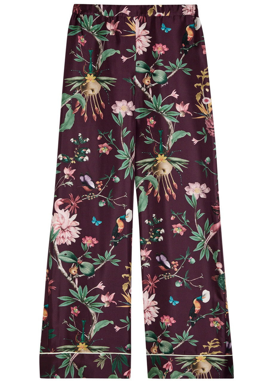 LA Double J Zooflora Printed Silk-twill Trousers Multicoloured