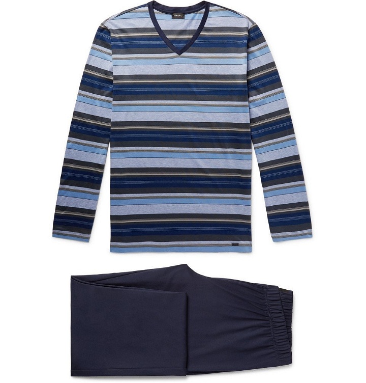 Photo: Hanro - Jolan Mercerised Striped Cotton-Jersey Pyjama Set - Storm blue