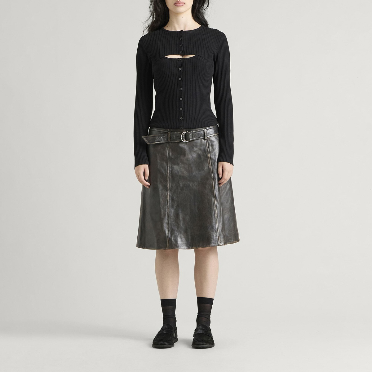 END. x Samsøe Samsøe Women's Sastiya Leather Skirt in Washed Black Olive