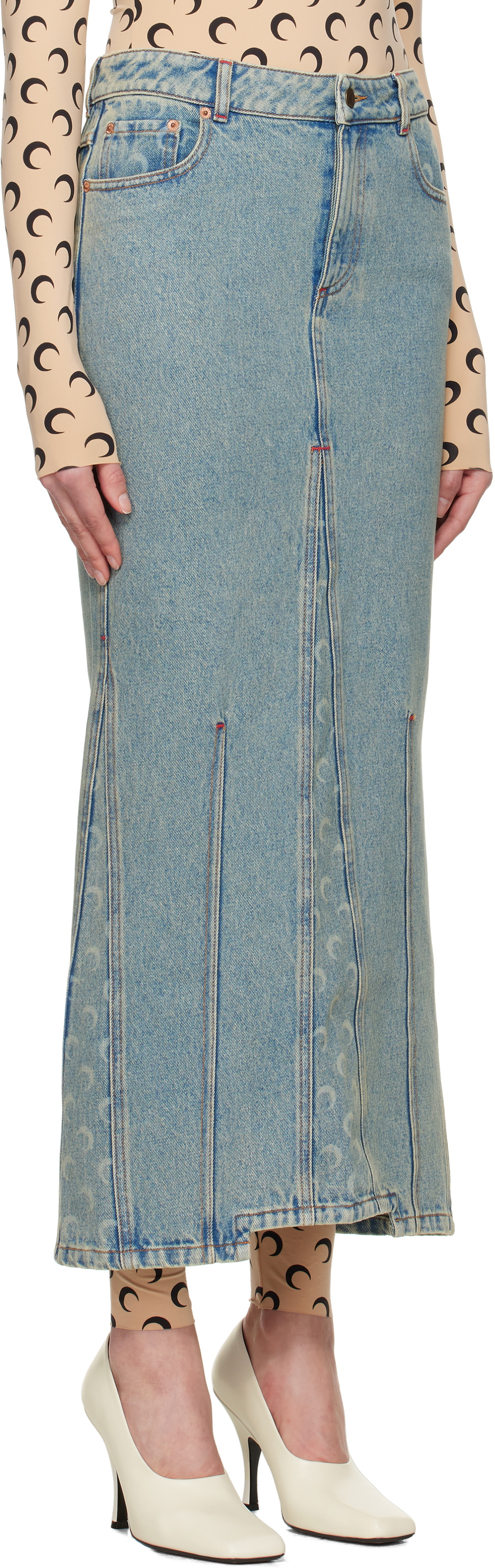 Marine Serre Blue Moon Laser Denim Maxi Skirt