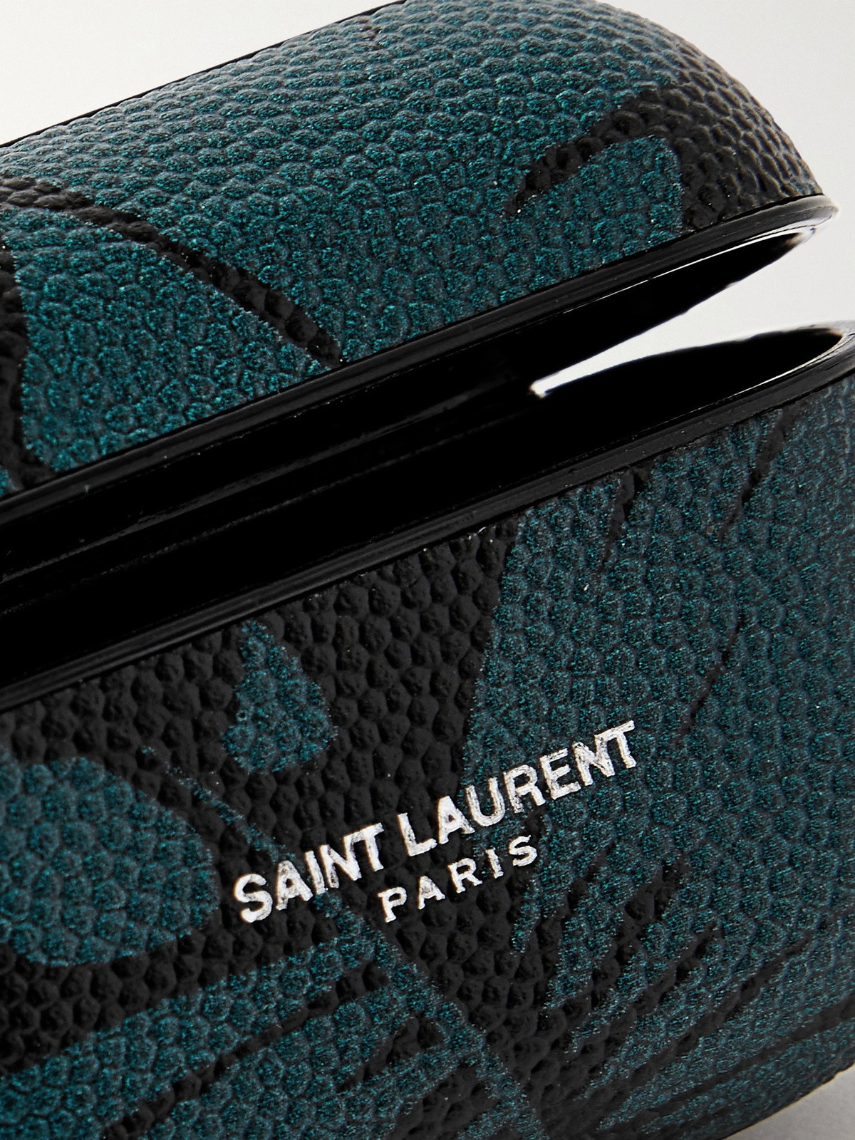 SAINT LAURENT - Printed Pebble-Grain Leather AirPods Pro Case - Blue