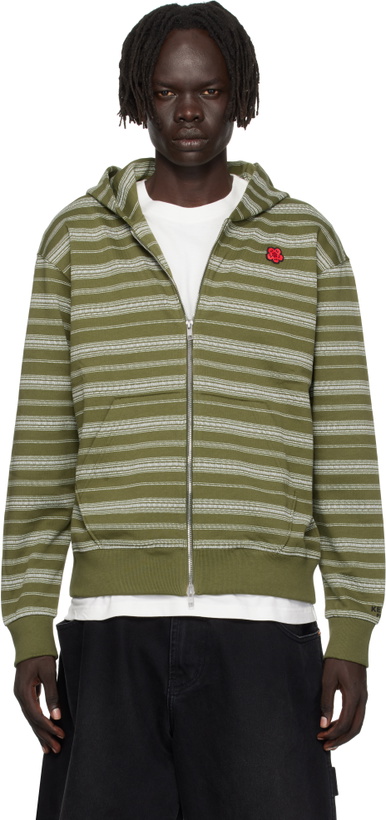 Photo: Kenzo Khaki Kenzo Paris 'Boke Flower' Striped Embroidered Hoodie
