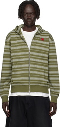Kenzo Khaki Kenzo Paris 'Boke Flower' Striped Embroidered Hoodie
