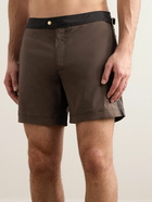 TOM FORD - Straight-Leg Mid-Length Striped Swim Shorts - Brown