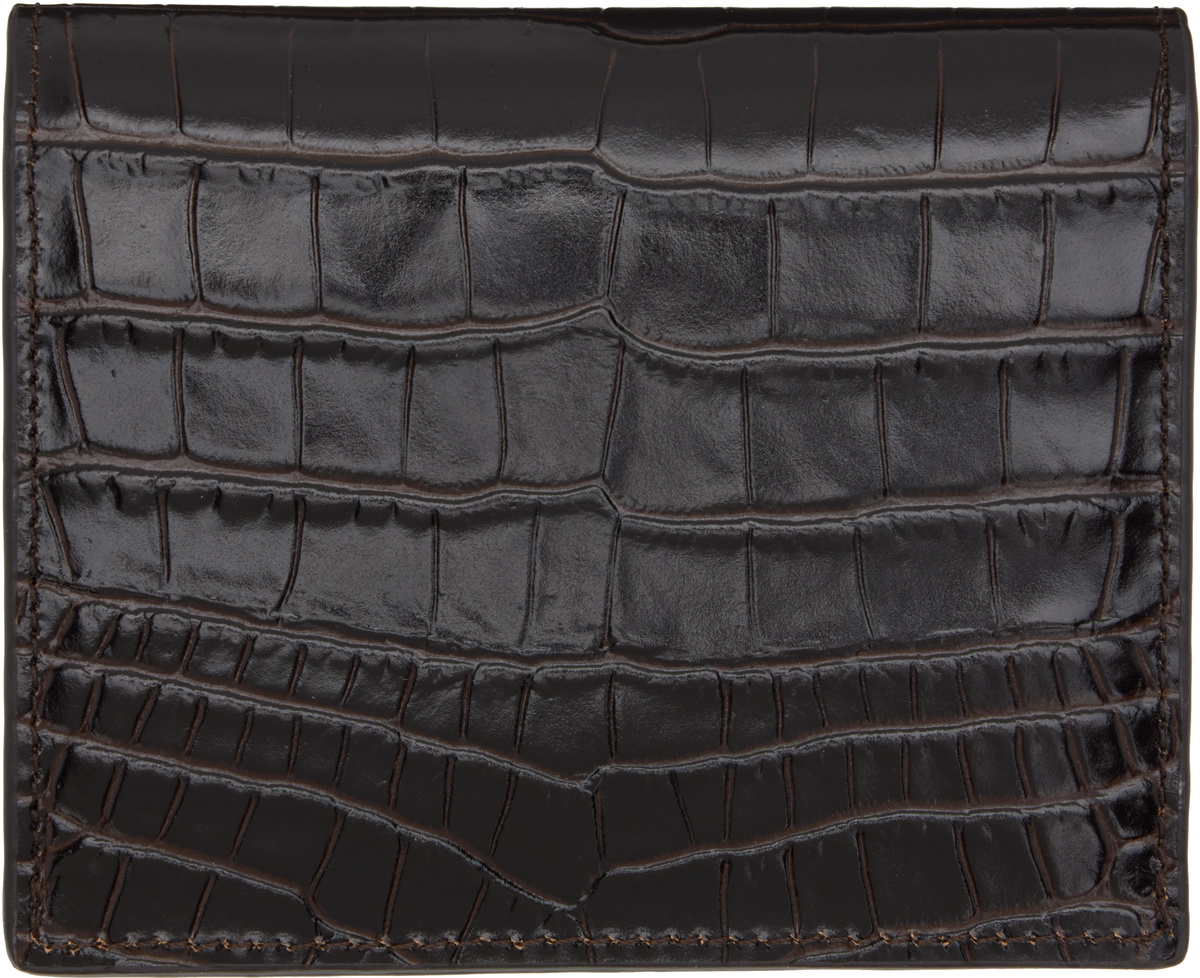 TOTEME Brown T-Lock Croco-Embossed Card Holder