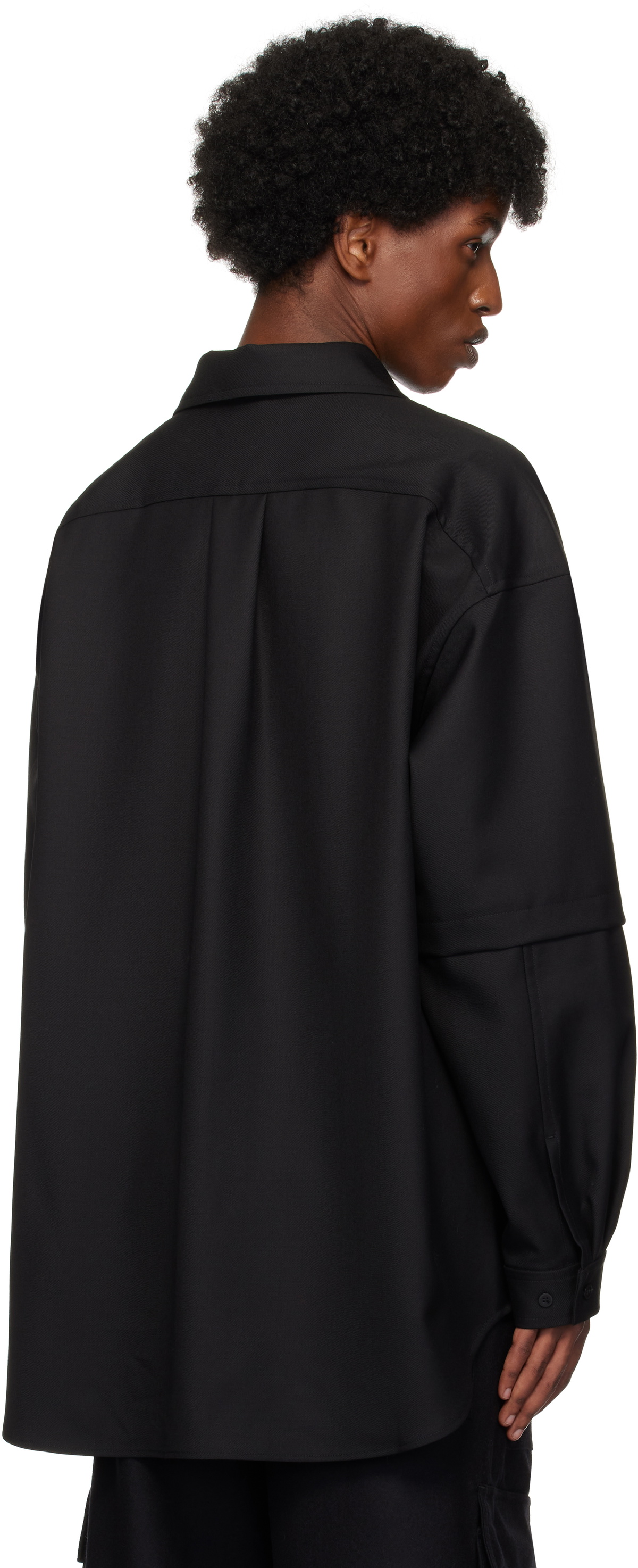 Lownn Black Wool Twill Layered Shirt