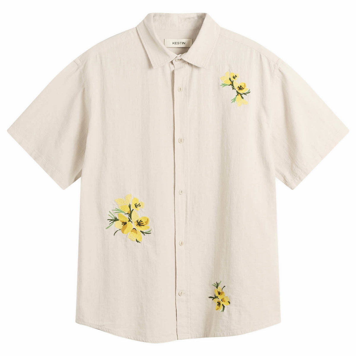 Kestin Men's Floral Slub Ferness Shirt in Oatmeal