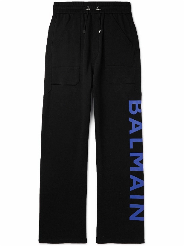 Photo: Balmain - Straight-Leg Logo-Print Cotton-Jersey Sweatpants - Black