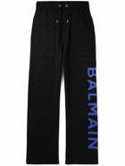 Balmain - Straight-Leg Logo-Print Cotton-Jersey Sweatpants - Black
