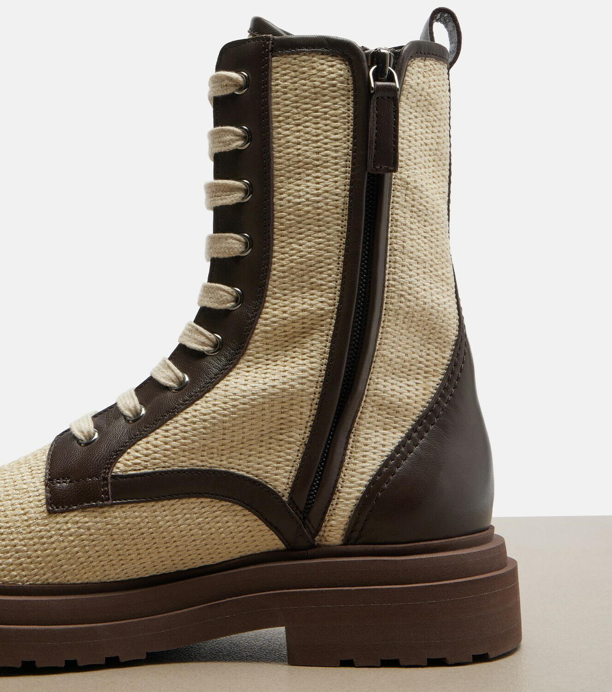 Brunello Cucinelli Leather-trimmed lace-up boots