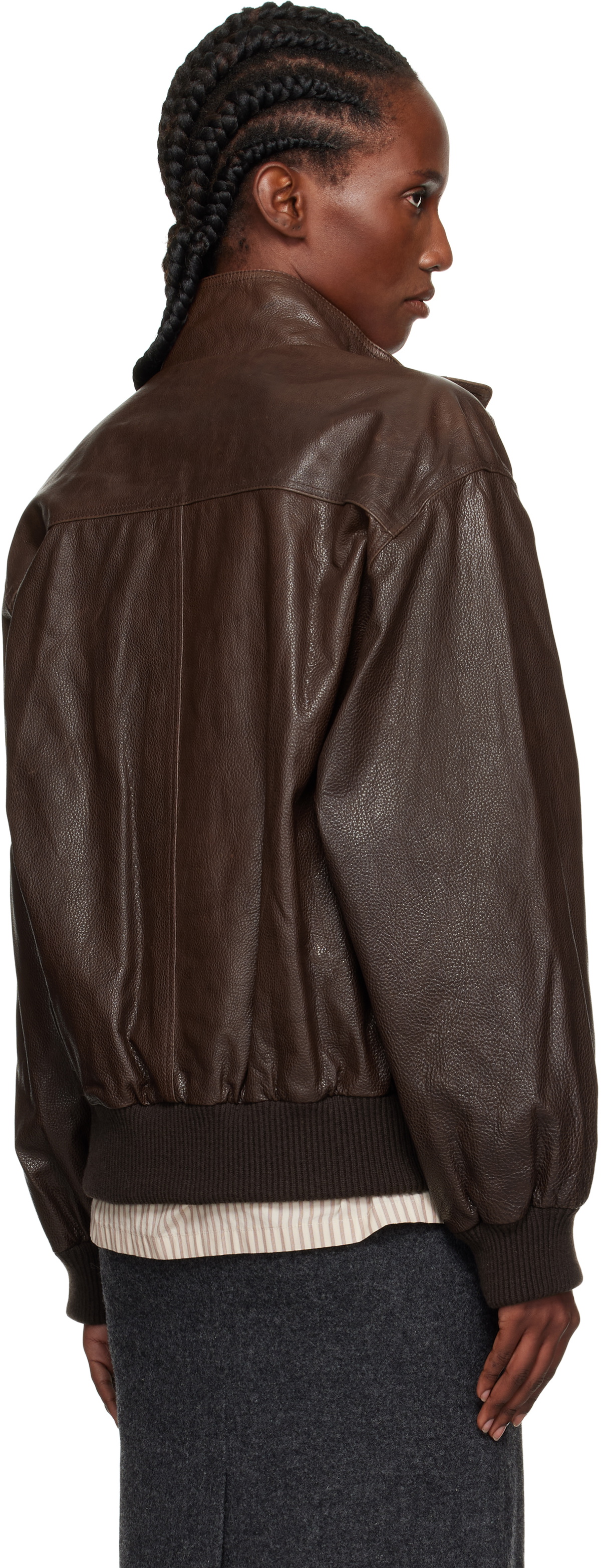 Nothing Written Brown Stand Collar Leather Blouson Jacket