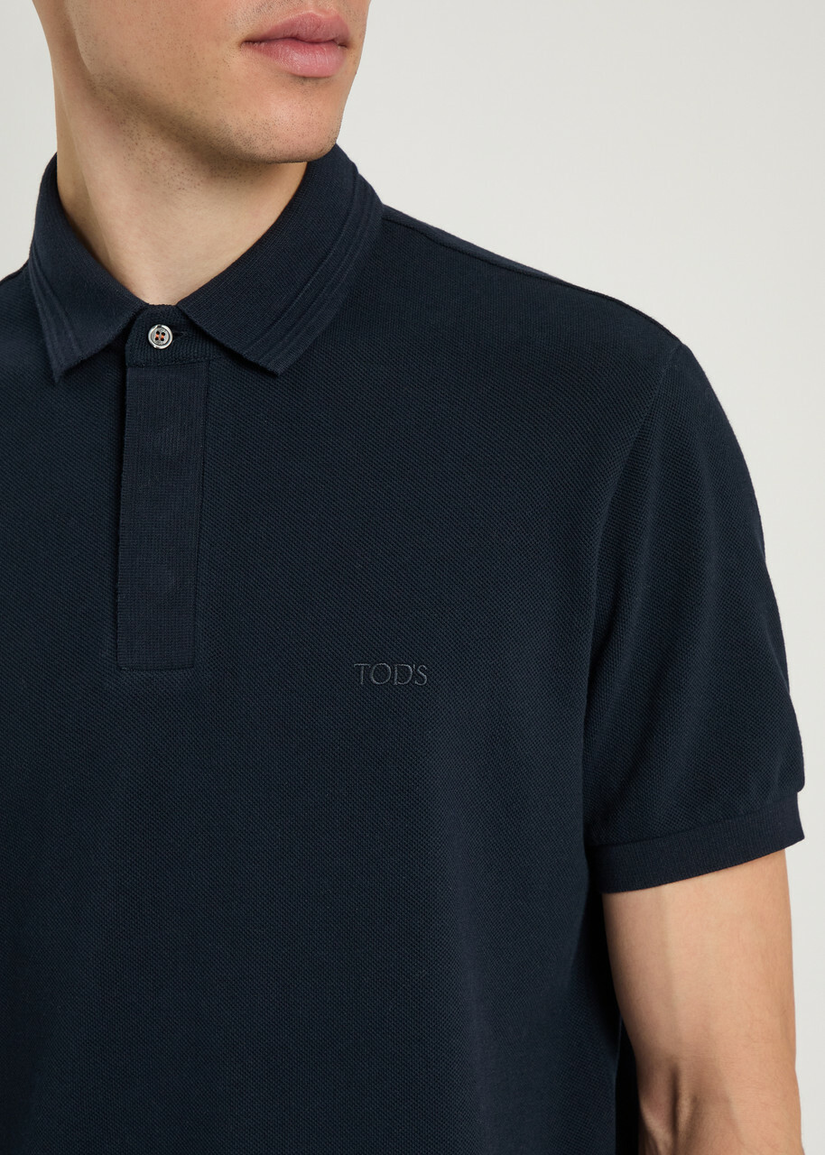 Tods Logo-embroidered Piqué Cotton Polo Shirt Blue