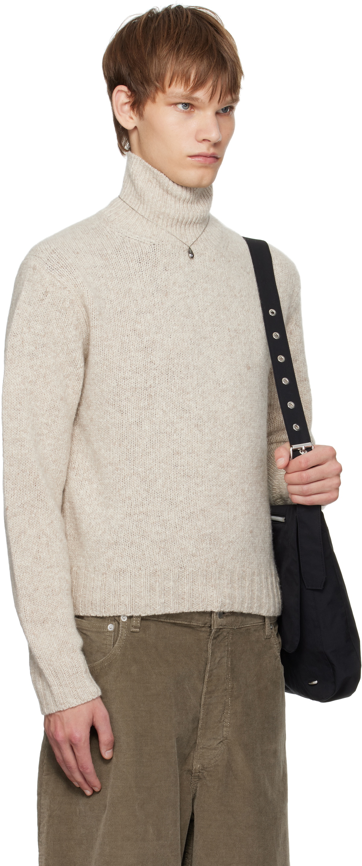 AURALEE Beige Cashmere Melange Knit Turtleneck