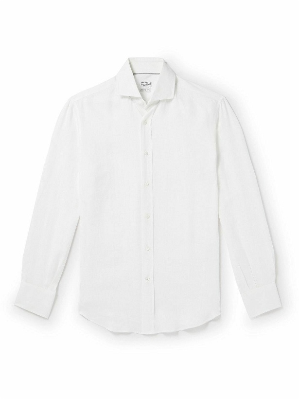 Photo: Brunello Cucinelli - Cutaway-Collar Linen Shirt - White