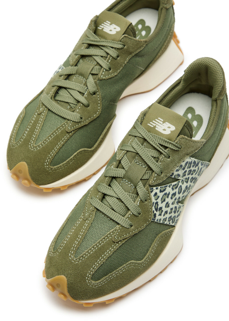 New Balance 327 Leopard-print Mesh Sneakers Green