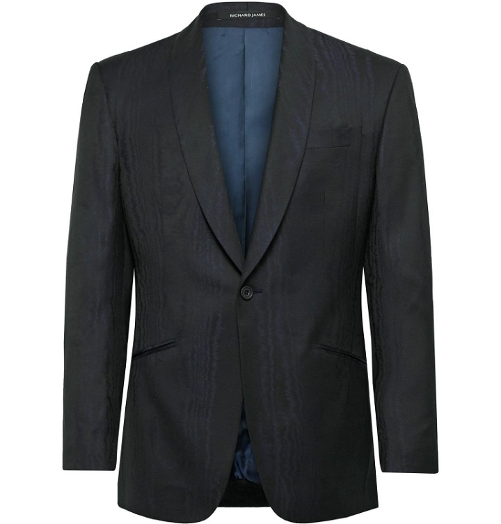 Photo: Richard James - Navy Slim-Fit Satin-Trimmed Wool-Moiré Tuxedo Jacket - Blue