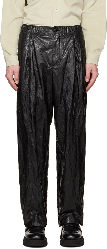 Photo: AMOMENTO Black Tuck Faux-Leather Trousers