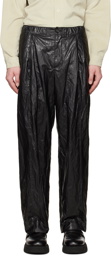 AMOMENTO Black Tuck Faux-Leather Trousers
