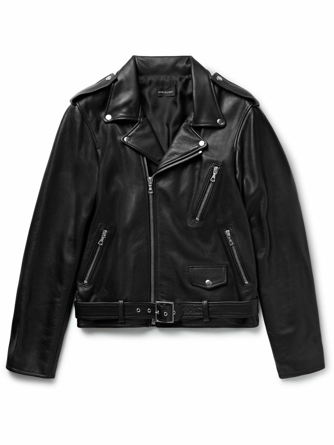 Photo: John Elliott - Slim-Fit Full-Grain Leather Biker Jacket - Black