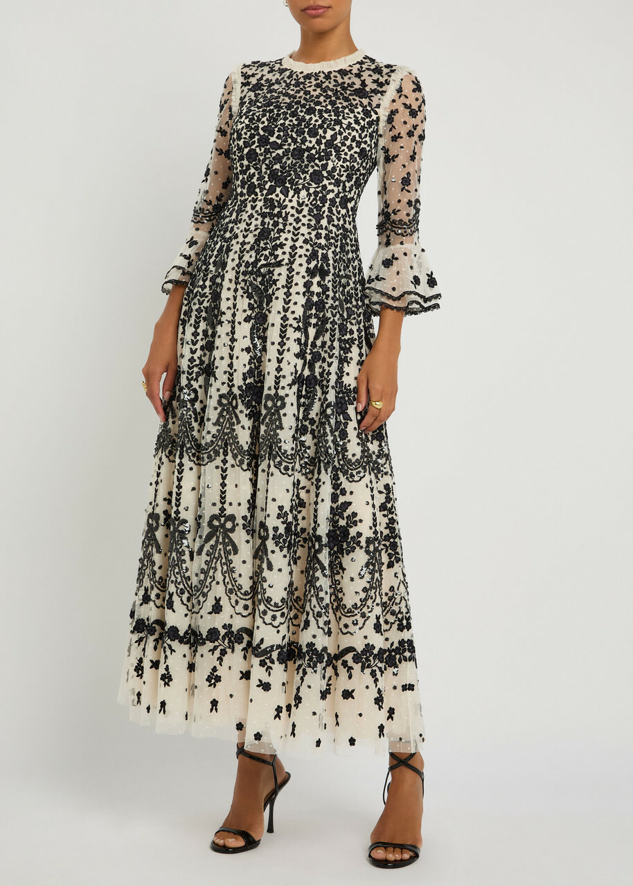 Needle & Thread Adeline Floral-embroidered Tulle Gown Cream