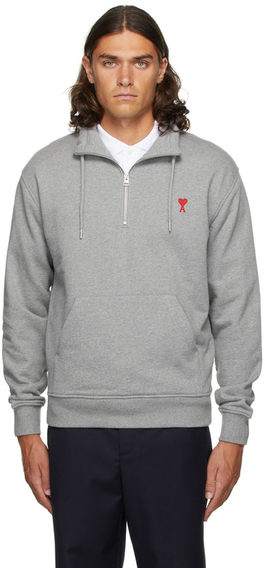 Photo: AMI Alexandre Mattiussi Grey Half-Zip Ami de Cœur Sweatshirt