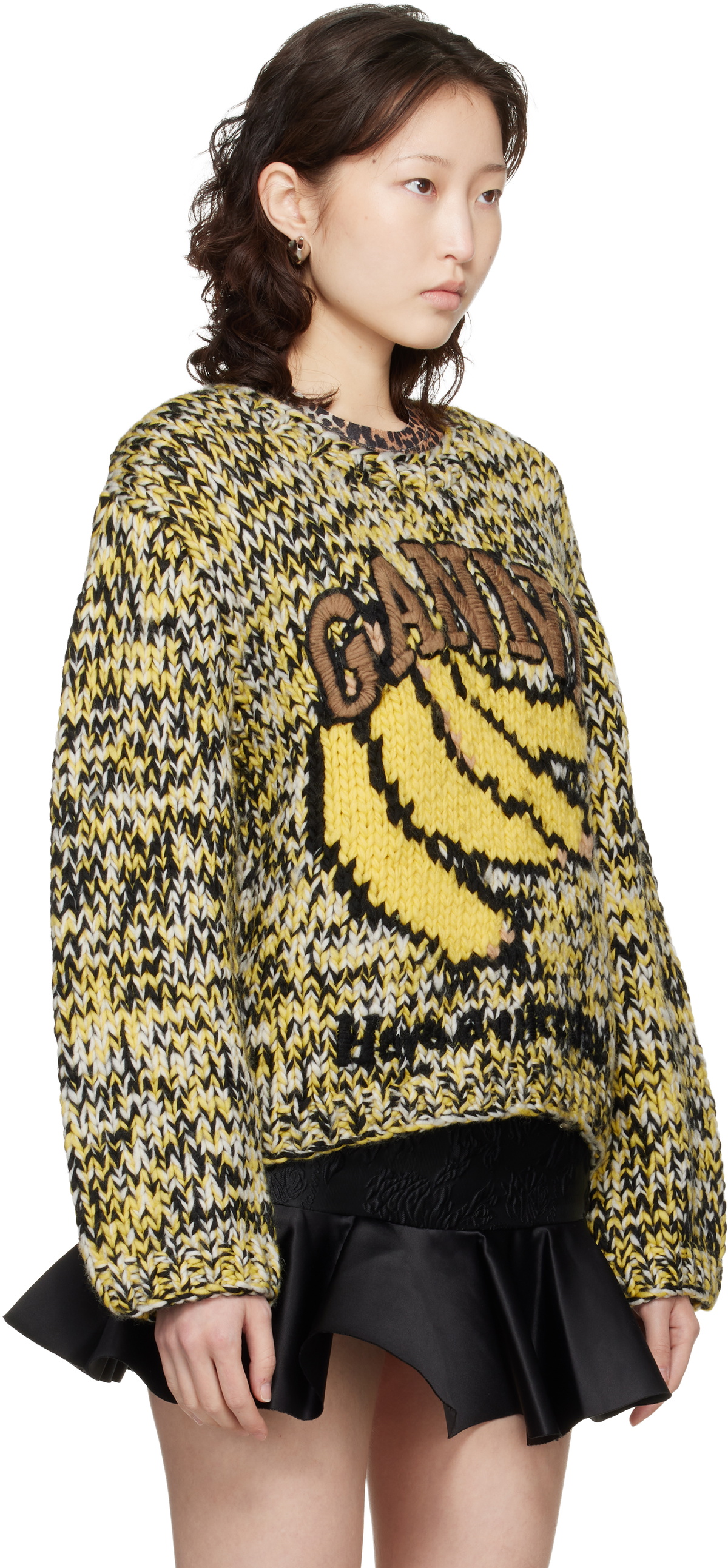 GANNI Black & Yellow Heavy Wool Handknit Sweater