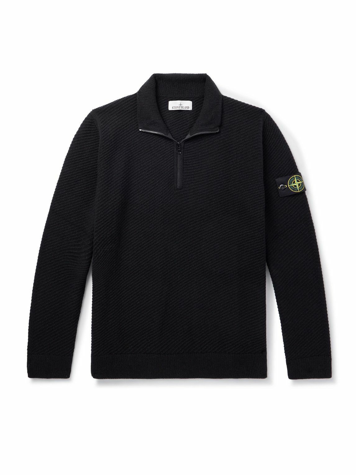 Stone Island - Logo-Appliquéd Waffle-Knit Wool Half-Zip Sweater