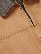 FrizmWORKS - Leather-Trimmed Distressed Cotton-Canvas Jacket - Brown