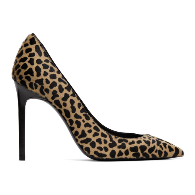 Saint Laurent Beige and Black Calf-Hair Leopard Anja Heels Saint
