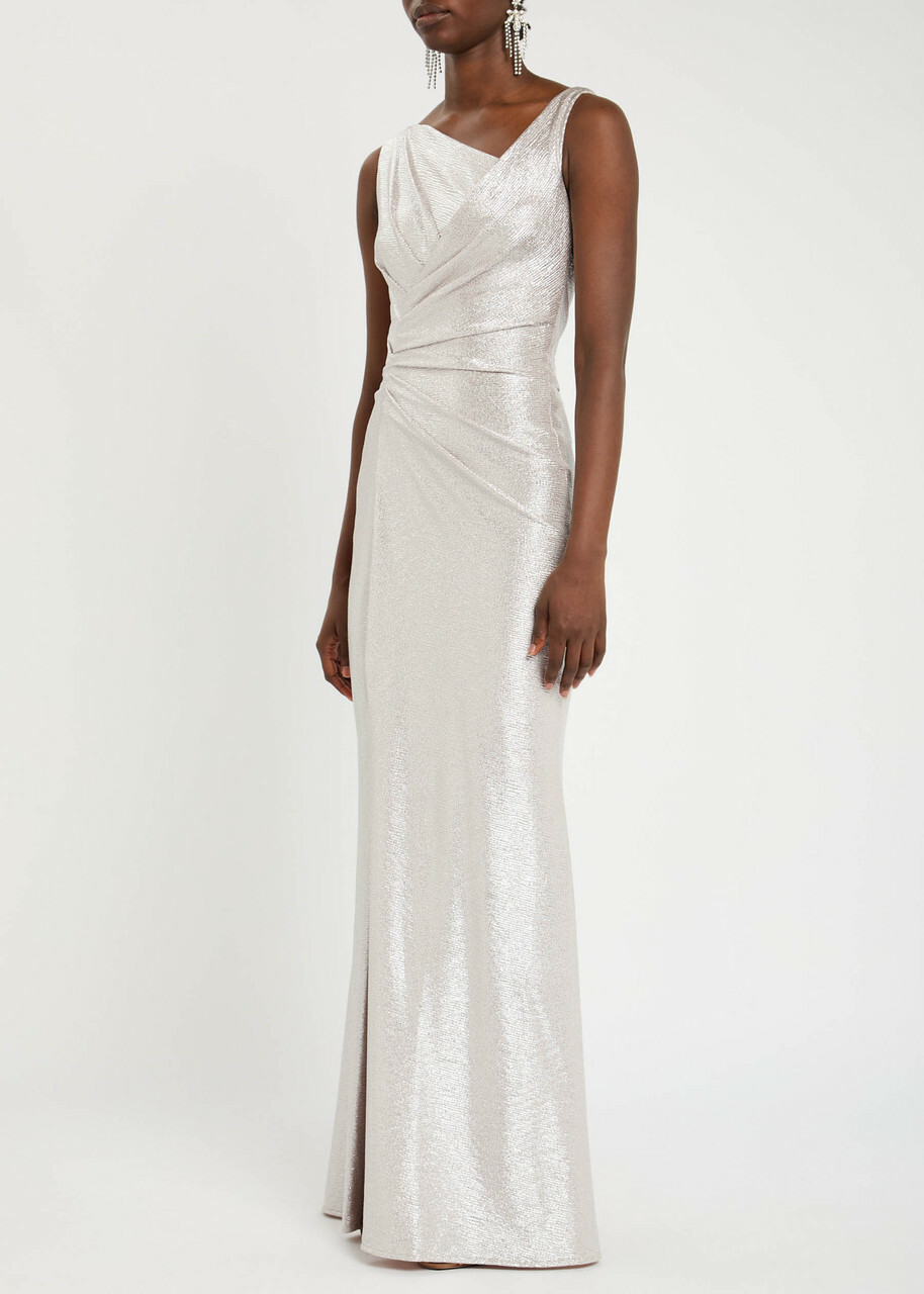 Talbot Runhof Draped Lamé Gown Silver