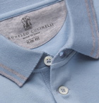 Brunello Cucinelli - Slim-Fit Contrast-Tipped Cotton-Piqué Polo Shirt - Men - Light blue