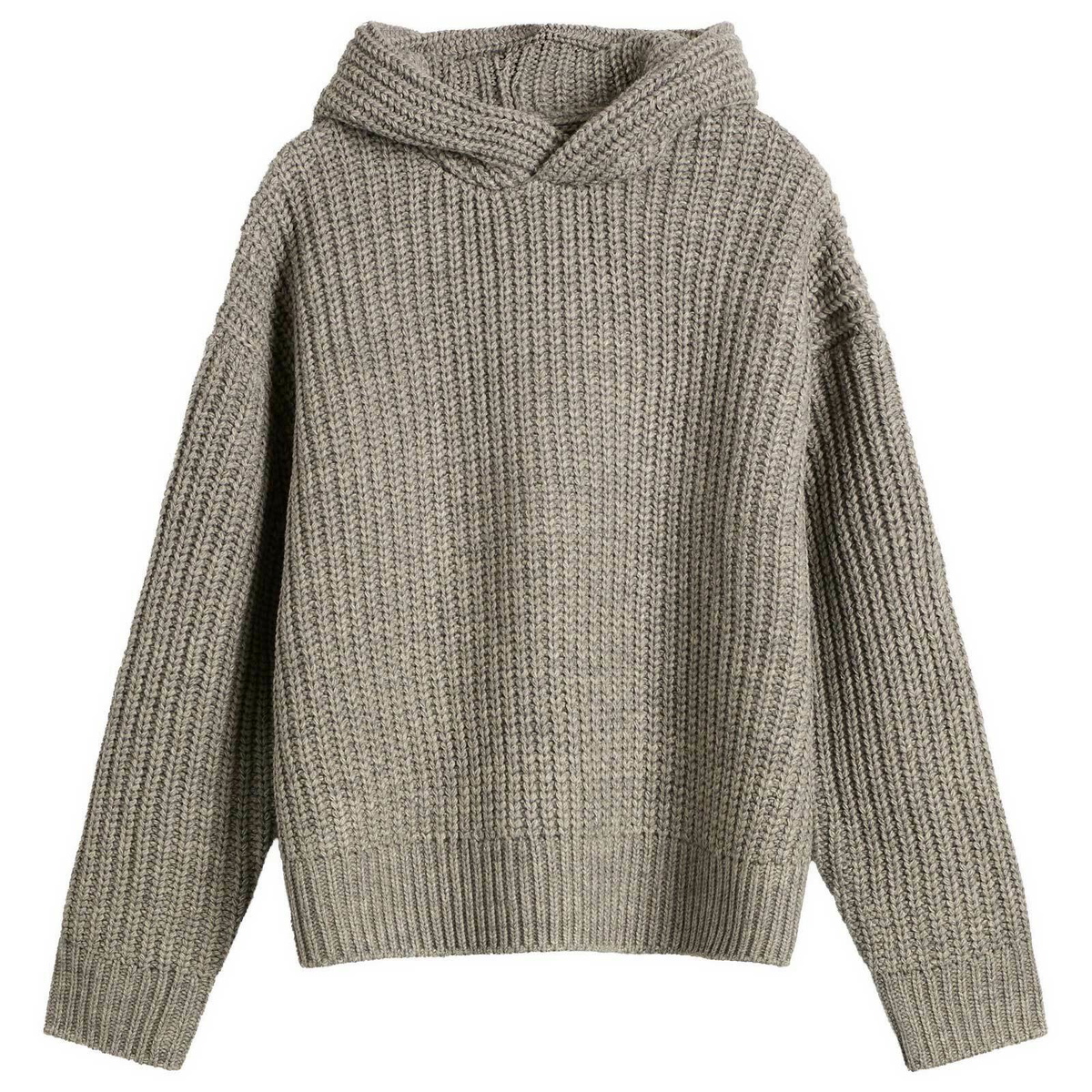 MKI Men's Chunky Rib Knit Hoodie in Grey Melange