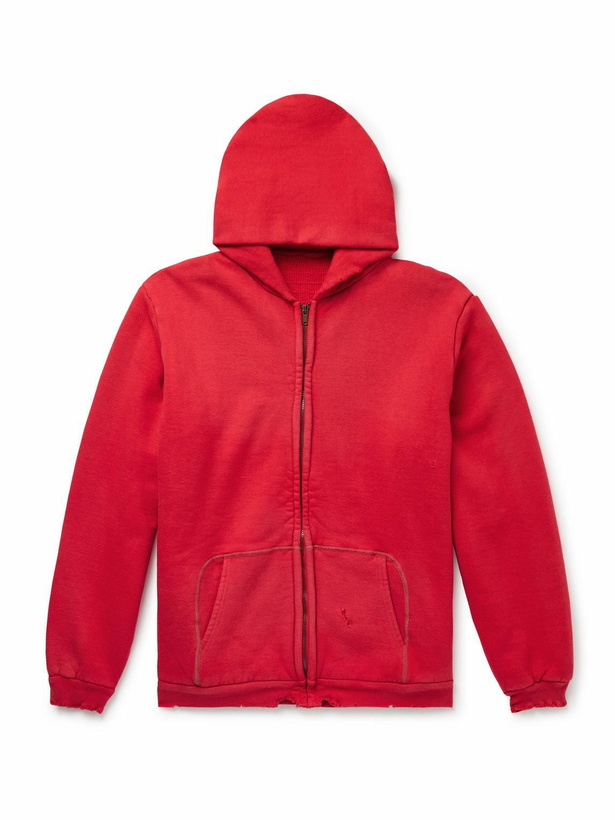 Photo: A.PRESSE - Vintage Cotton-Jersey Zip-Up Hoodie - Red