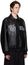 Y-3 Black Collared Faux-Leather Bomber Jacket