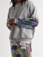 KAPITAL - Cotton-Jersey and Patchwork Cotton and Linen-Blend Sweatshirt - Gray