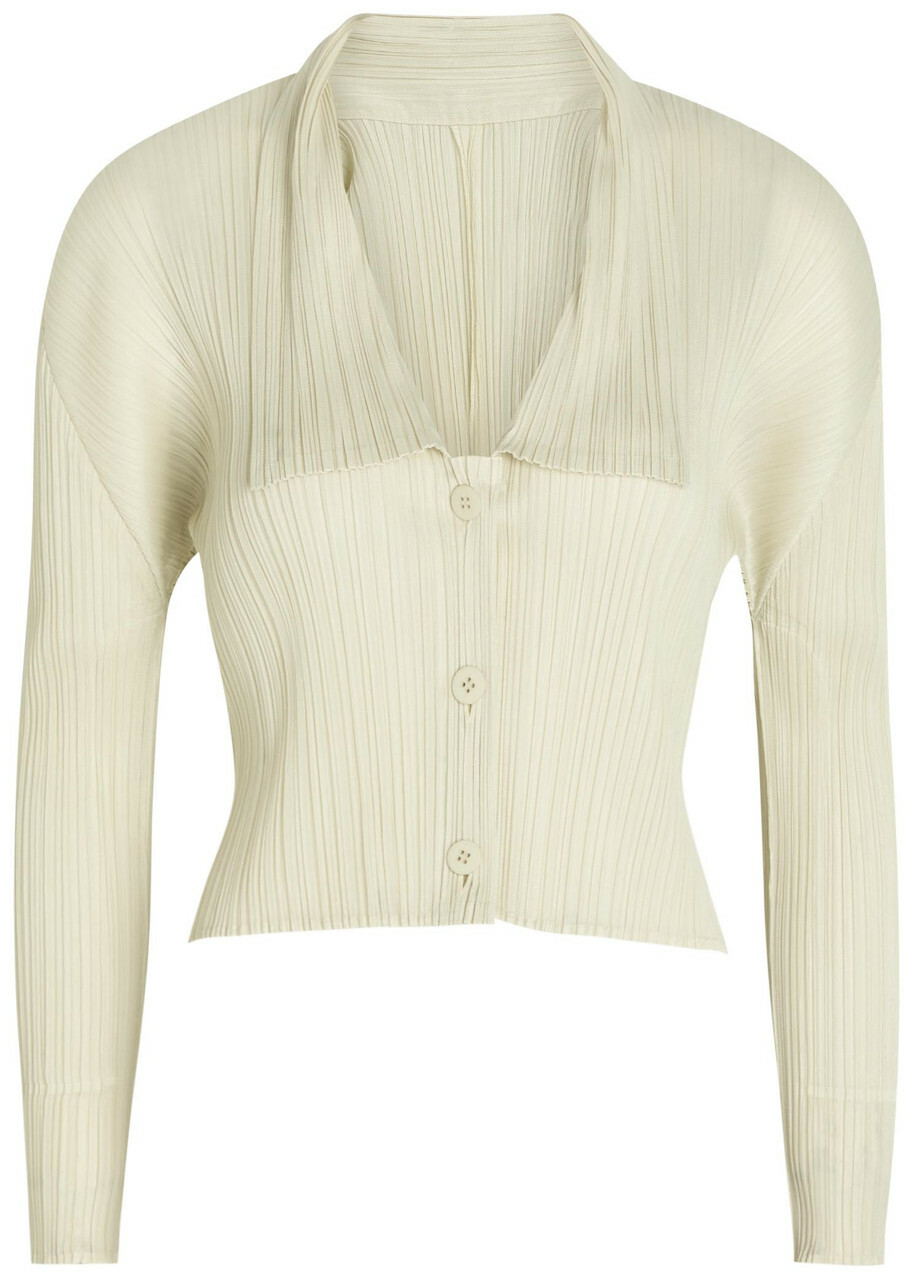 Pleats Please Issey Miyake Pleated Woven Cardigan Ivory