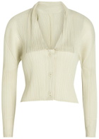 Pleats Please Issey Miyake Pleated Woven Cardigan Ivory