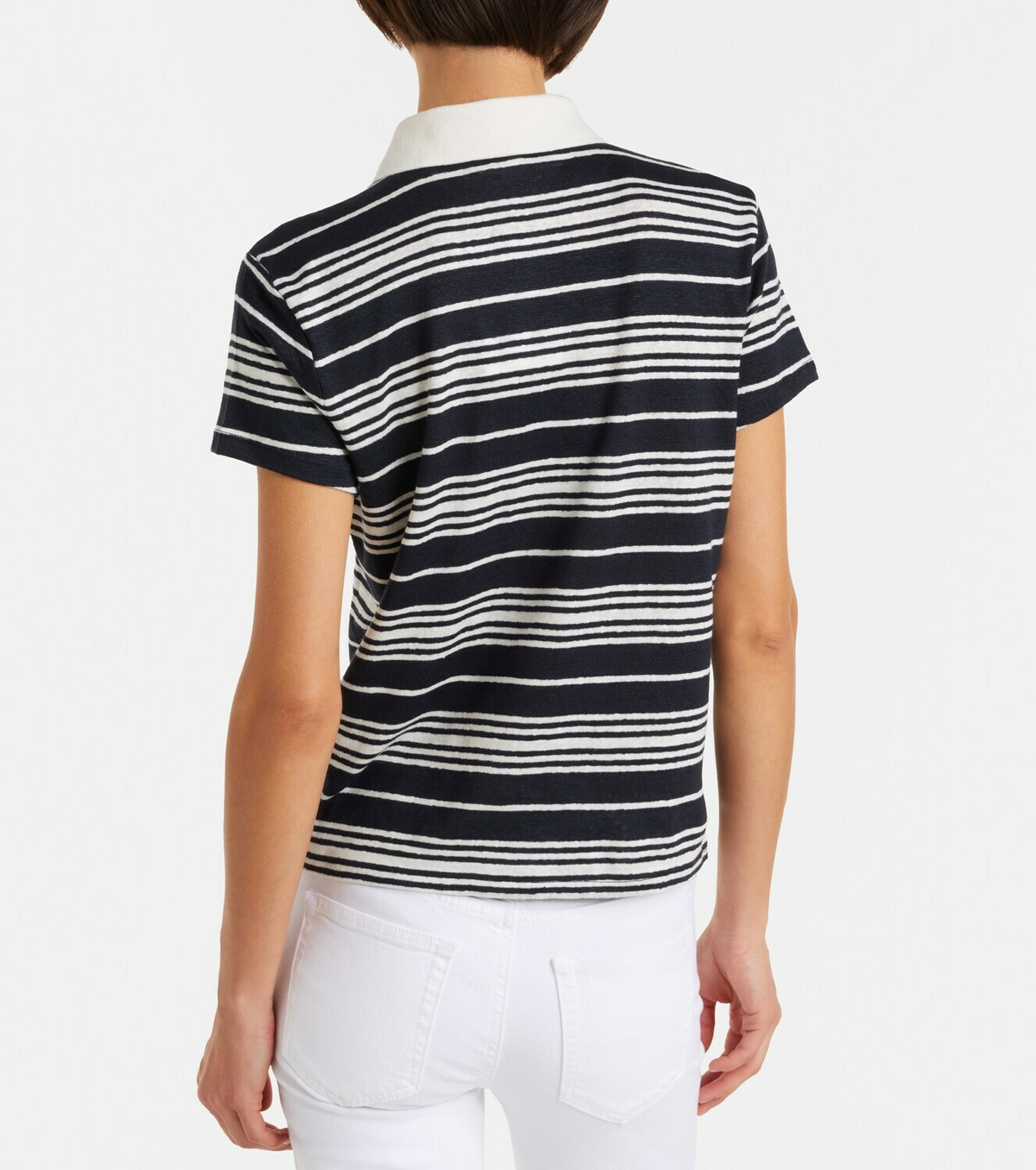 Frame Striped linen-blend polo shirt