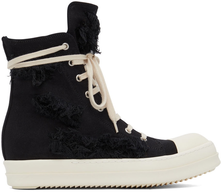 Photo: Rick Owens Drkshdw Black Distressed High-Top Sneakers