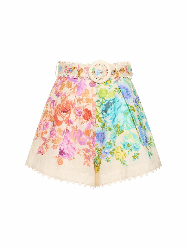 Photo: ZIMMERMANN - Raie Printed High Rise Linen Tuck Shorts